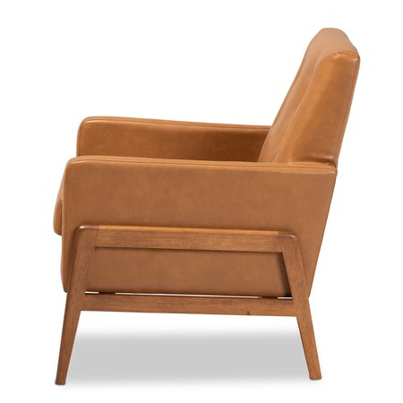 Baxton Studio Perris Mid-Century Modern Tan Faux Leather and Walnut Brown Finished Wood Lounge Chair 175-10869-Zoro